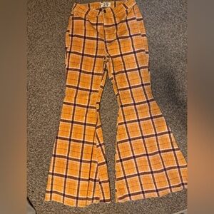 We The Free Orange and Brown Plaid Cordoroy Flare Pants